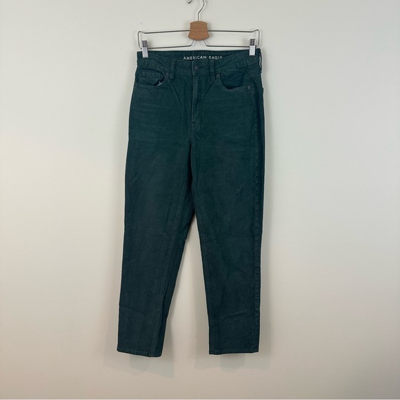 American Eagle Teal Green Corduroy Pants Mom Straight Jean Size 6 Regular - Picture 2 of 7
